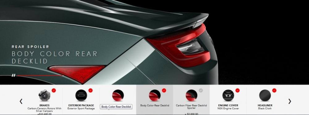 Khách hàng có thể tự tạo nên chiếc xe Acura NSX 2017 tuỳ ý