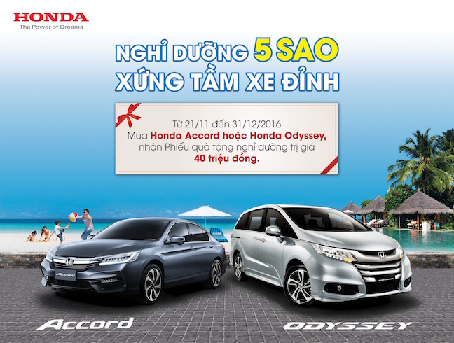 Nhận chuyến nghỉ dưỡng 40.000.000 Đồng khi mua Honda Odyssey và Accord.